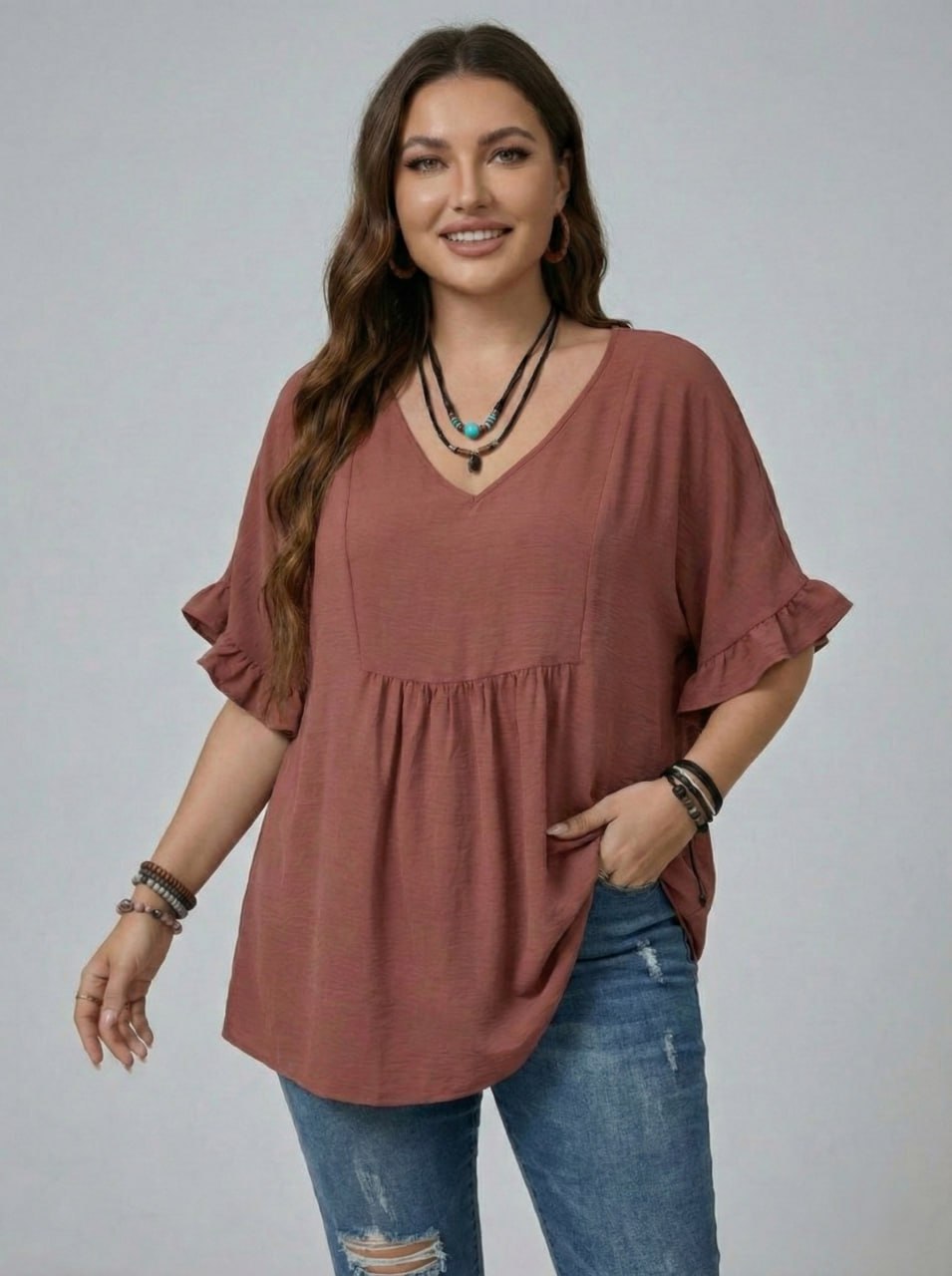 Casual Mom Shirts With Ruffled Sleeves pe - Image 4