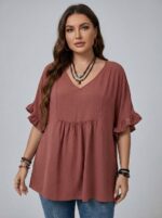 Casual Mom Shirts With Ruffled Sleeves pe