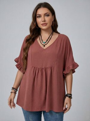 Casual Mom Shirts With Ruffled Sleeves pe