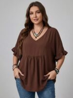 Casual Mom Shirts With Ruffled Sleeves cf