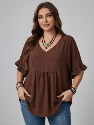Casual Mom Shirts With Ruffled Sleeves cf
