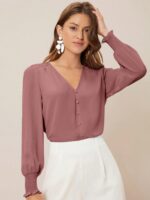 Chic Solid Button Front Blouse