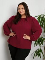 Minimalist Round-Neck Puff Sleeve Blouse