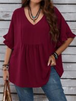 Casual Mom Shirts With Ruffled Sleeves