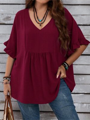 Casual Mom Shirts With Ruffled Sleeves