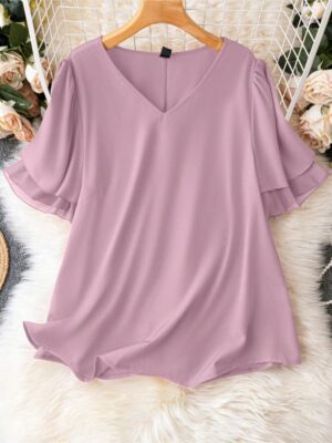 Women's Solid Ruffle Sleeve Casual Blouse