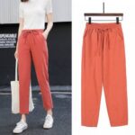 Womens Spring Summer Pants Cotton Linen Solid Elastic waist Candy Colors Harem Trousers Casual Female Pants