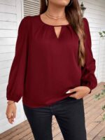 Elegant Keyhole Neckline Lantern Sleeve Blouse