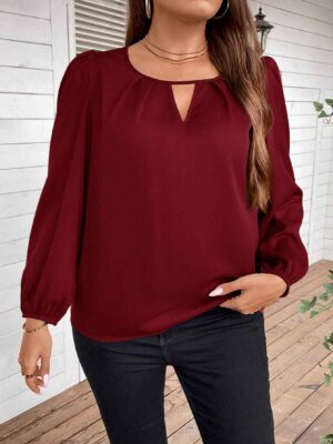 Elegant Keyhole Neckline Lantern Sleeve Blouse