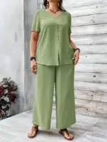 Solid Color Top And Bottom Set For Women