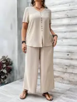 Solid Color Top And Bottom Set For Women of