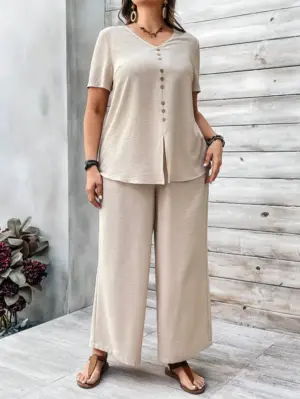 Solid Color Top And Bottom Set For Women of