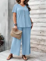 Solid Color Top And Bottom Set For Women sy