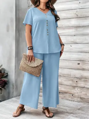 Solid Color Top And Bottom Set For Women sy