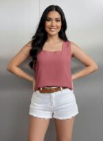 Square Neck Solid Cotton Tank Top for women