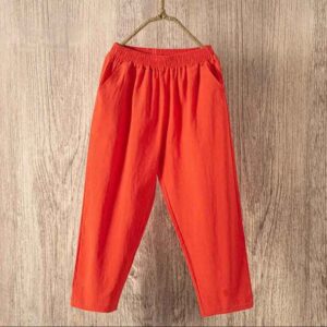 Pure Cotton Women Casual Thin Cotton Linen Trousers
