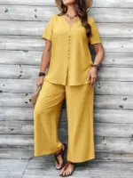 Solid Color Top And Bottom Set For Women lo