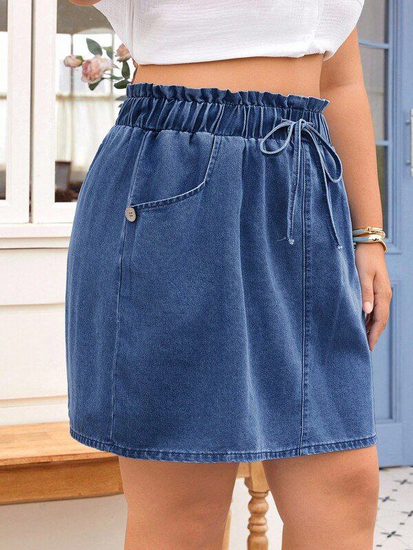 Comfort Fit Elastic Waist A-Line Denim Skirt - Image 3