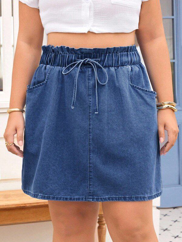 Comfort Fit Elastic Waist A-Line Denim Skirt - Image 4