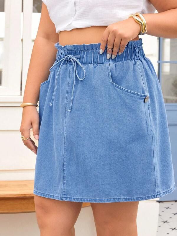 Comfort Fit Elastic Waist A-Line Denim Skirt - Image 7
