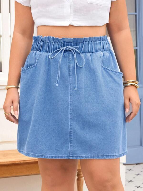Comfort Fit Elastic Waist A-Line Denim Skirt - Image 8