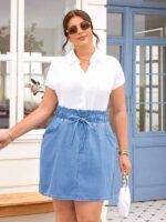 Comfort Fit Elastic Waist A-Line Denim Skirt