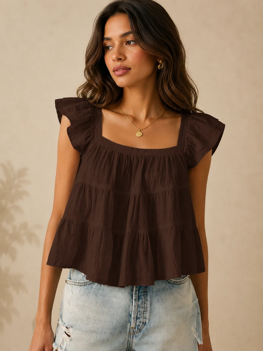 Lovshy Women’s Flowy Tiered Casual Top with Ruffle Sleeves - Image 13