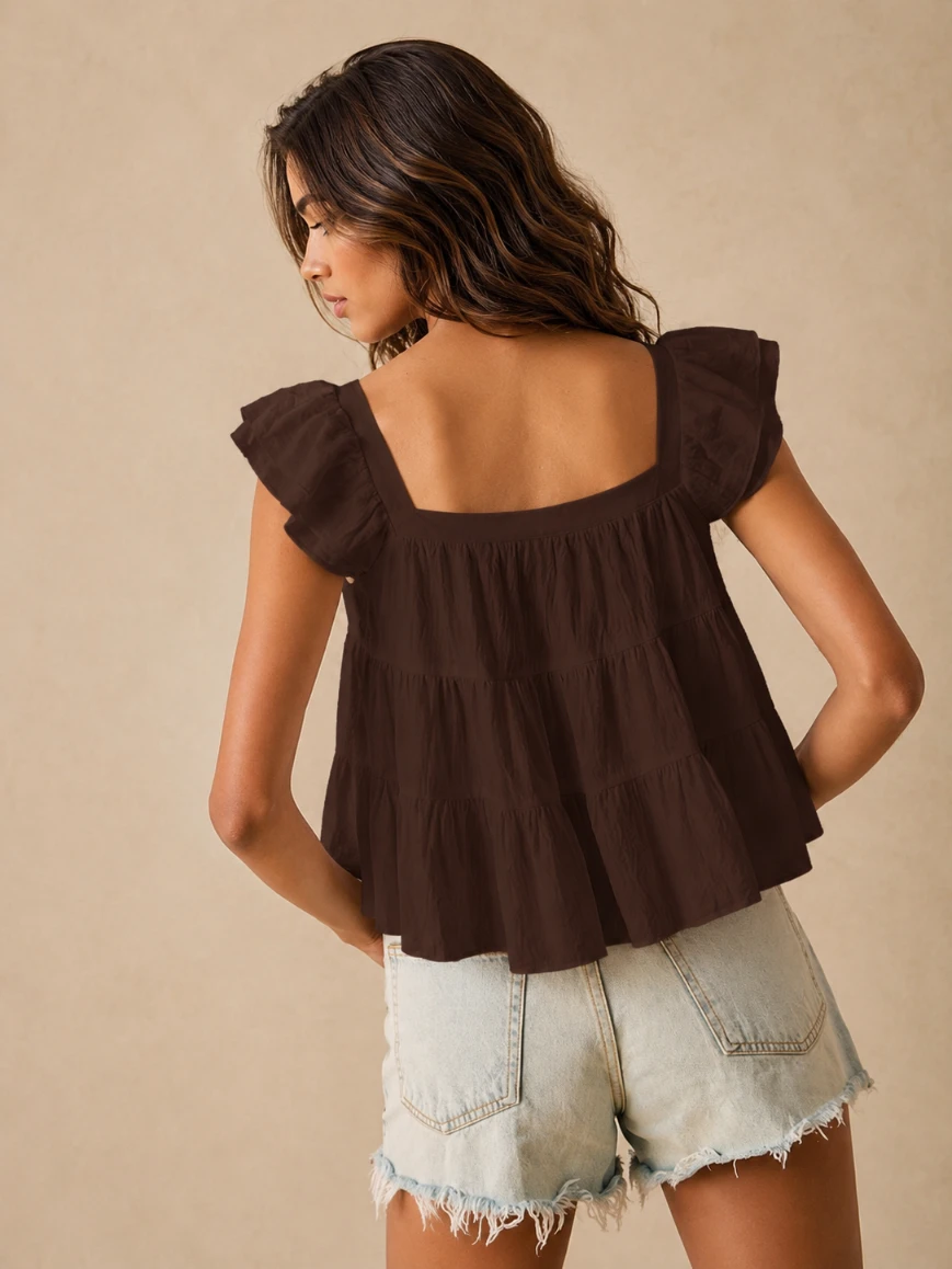 Lovshy Women’s Flowy Tiered Casual Top with Ruffle Sleeves - Image 12