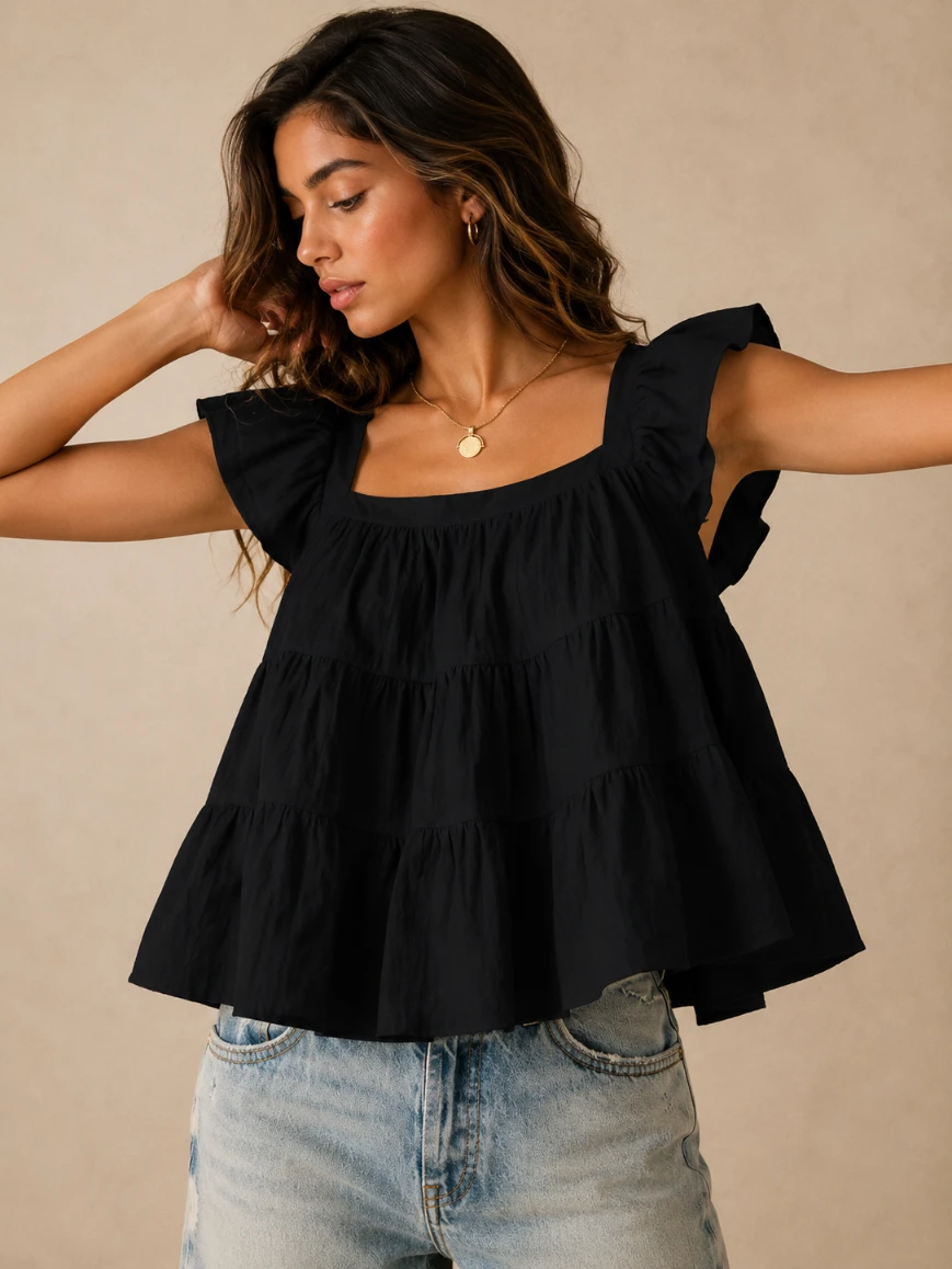 Lovshy Women’s Flowy Tiered Casual Top with Ruffle Sleeves - Image 8