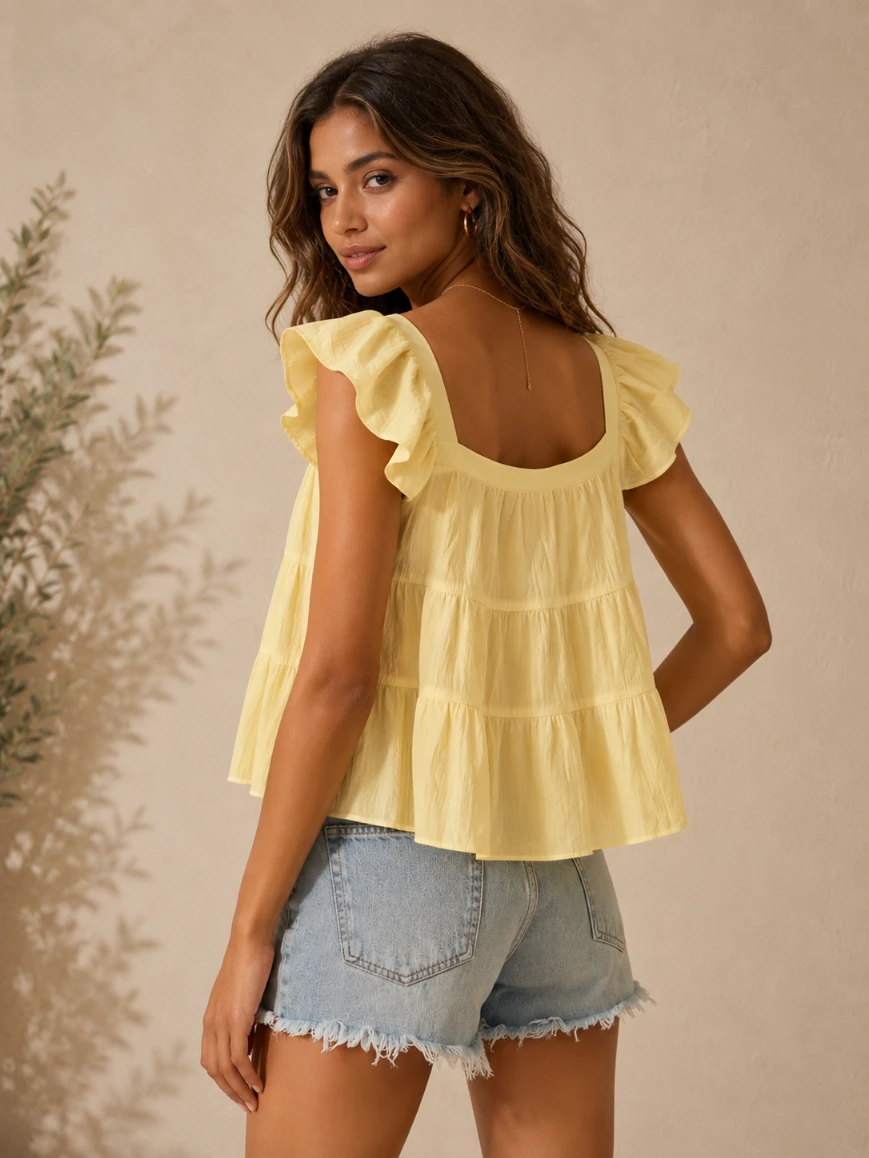 Lovshy Women’s Flowy Tiered Casual Top with Ruffle Sleeves - Image 3