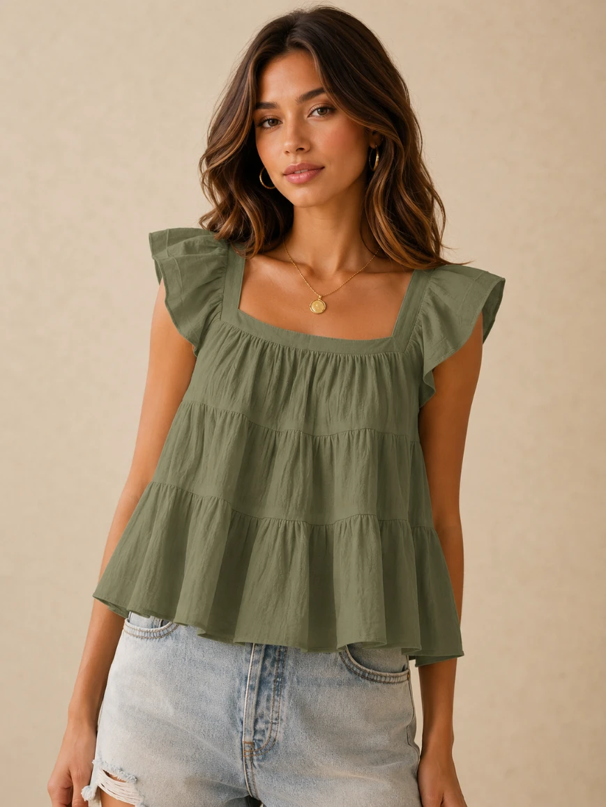 Lovshy Women’s Flowy Tiered Casual Top with Ruffle Sleeves - Image 16